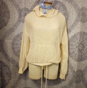 Wild Fable Cream Open Stitch Pullover Mesh Adjustable Waist Tie Hoodie Size XS